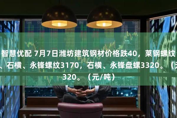 智慧优配 7月7日潍坊建筑钢材价格跌40，莱钢螺纹3170、石横、永锋螺纹3170，石横、永锋盘螺3320。（元/吨）